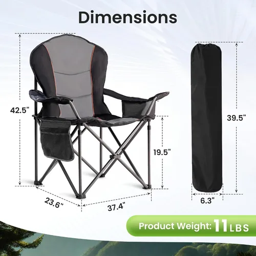 Vista 2 de Sillas plegables de camping para adultos, sillas de césped acolchadas con respaldo alto para exteriores con soporte lumbar y soporte para tazas