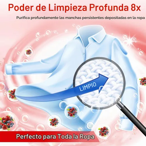 Vista 2 de Hojas de detergente para ropa Binbata, hasta 128 cargas con aroma a bayas, hipoalergénicas, ecológicas, biodegradables, sin plástico, sin líquido