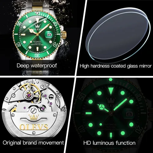 Vista 5 de OLEVS Relojes mecánicos automáticos para hombre cuerda automática de acero inoxidable de lujo sin batería