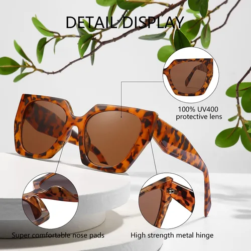 Vista 4 de Dollger Gafas de sol cuadradas retro de gran tamaño para mujeres y hombres, tonos de moda UV400