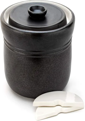 Vista 10 de TOMO Crock de fermentación con pesas 3L – Cerámica chucrut decapado Crock – Cerámica de Cerámica Kombucha Brewing – 3 litros (1 galón), peltre