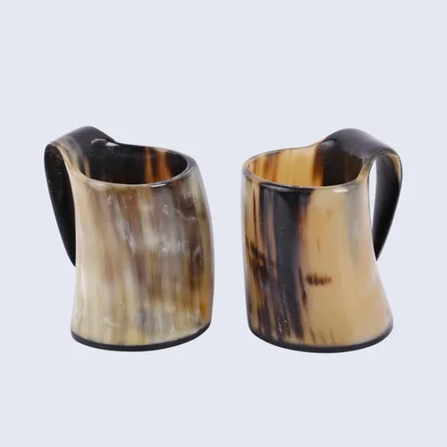 Vista 2 de Handicrafts Home Juego de 2 tazas de cuerno vikingo vikingo, taza de cerveza de cuerno de buey natural real con asa, hecha a mano, medieval, cuerno