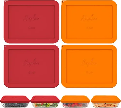 Vista 13 de Sophico Tapa de almacenamiento rectangular de silicona para 6 tazas de repuesto para cuencos de vidrio Pyrex 7211-PC, recipiente no incluido (MIX)