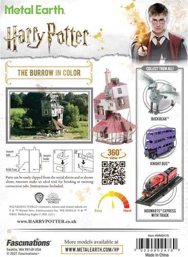 Vista 7 de Metal Earth Fascinations Harry Potter Burrow en color 3D Kit de modelo de metal