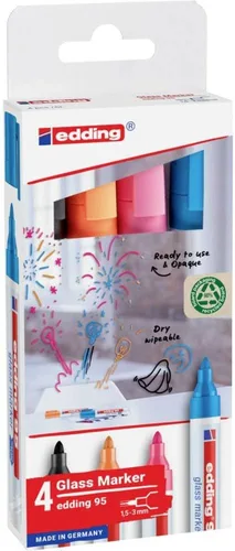 Vista 10 de edding Rotulador de cristal 95 – multicolor – 6 bolígrafos de cristal – Punta redonda de 0.059 – 0.118 in – Rotulador lavable – para escribir