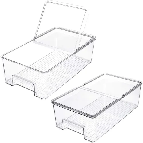 Vista 2 de SANNO Organizador de refrigerador de verduras, contenedores de alimentos con tapas, contenedores para refrigerador, alimentos, frutas, verduras