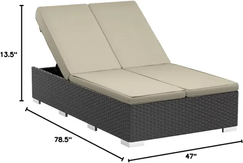 Vista 3 de Modway Sojourn - Tumbona doble de mimbre para patio al aire libre, color beige chocolate