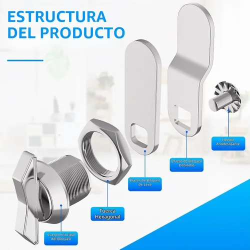 Vista 4 de BEBOBLY Cerradura de leva desplazada de 5/8 pulgadas, 5 compartimentos sin llave para RV, pestillo de cajón de buzón de gabinete, cilindro