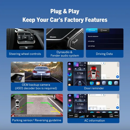 Vista 4 de Eonon Android 14 Estéreo de auto para Volkswagen Golf Passat SEAT Skoda, Unidad principal táctil CarPlay Android Auto de 9'' con DSP, Bluetooth