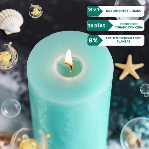 Vista 3 de Ocean Breeze - Vela perfumada de pilar, 2.8 x 6 pulgadas, 75 horas de combustión, vela costera azul texturizada con fragancia de sal marina y madera