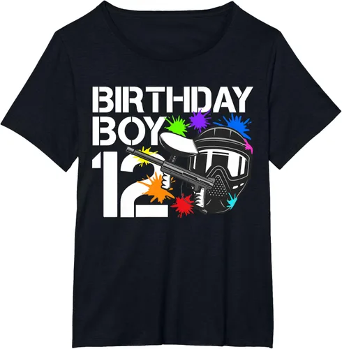 Vista 24 de 12th B-Day Paintball Birthday Party Boy 12 Year Old Funny T-Shirt, Negro