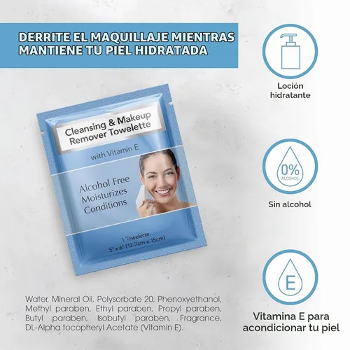 Vista 4 de Diamond Wipes Toallitas desmaquillantes limpiadoras e impermeables, paquete de 50 unidades, sin alcohol con vitamina E