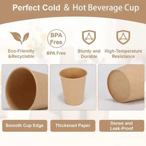 Vista 3 de Vasos desechables, paquete de 100 vasos de papel Kraft de 8 onzas, tazas de café de papel, vasos desechables de 8 onzas para bebidas calientes