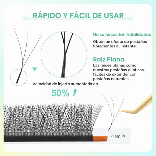 Vista 5 de NAGARAKU Extensiones de pestañas prefabricadas en abanico 3D W 0.05 C 0.315 0.05-C 3D W