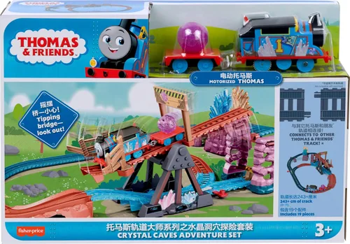 Vista 8 de Thomas & Friends Juego de tren de juguete motorizado Crystal Caves Adventure con Thomas, puente basculante y 8 pies de pista para niños en edad