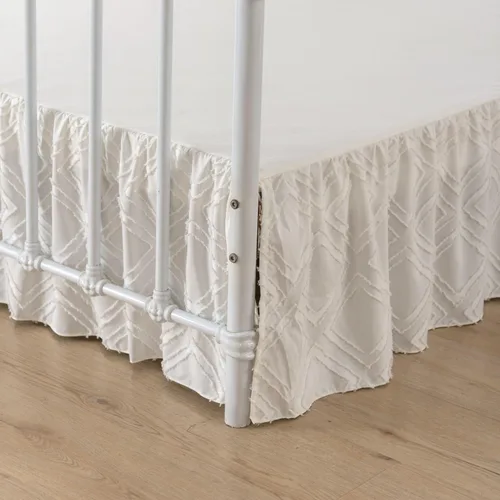 Vista 9 de Falda de cama tamaño Full con volantes y esquinas divididas, falda de cama boho acolchada caída de 14 pulgadas con plataforma, camello claro - 14