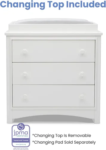 Vista 7 de Delta Children Perry - Cómoda de 3 cajones con cambiador y cajones entrelazados, color blanco bianca