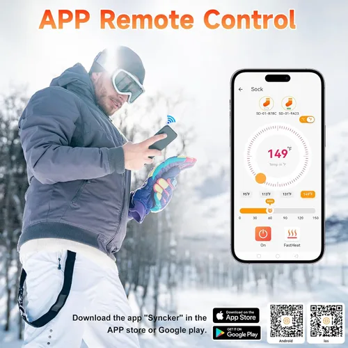 Vista 4 de Calcetines calentados para hombres y mujeres, control por aplicación, calcetines eléctricos recargables con batería de 8000 mAh*2, calcetines
