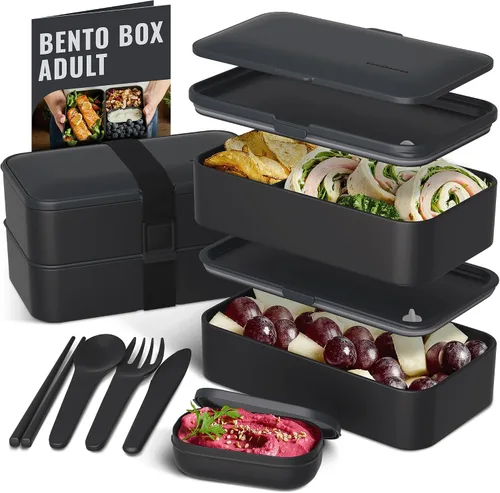 Vista 14 de Bentoheaven Lonchera Bento de alta calidad para adultos con compartimentos para mujeres y hombres, juego de utensilios, palillos y recipiente