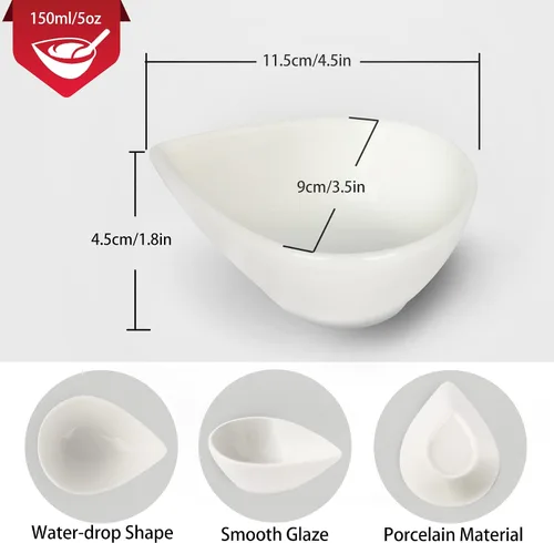 Vista 2 de Juego de 6 cuencos de cerámica para salsa/salsa de soja de porcelana blanca, buenos para postres, cereales, salsa de tomate, salsa de soja, barbacoa