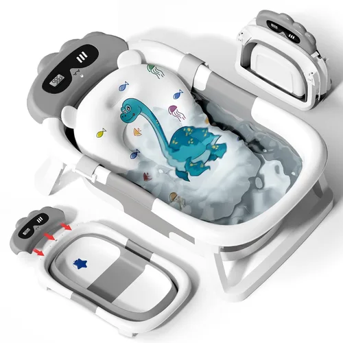 Vista 20 de AVIDOR Bañera de bebé 2 en 1 con soporte para recién nacidos y bebés, bañera plegable para bebés, regalos de baby shower para nuevos padres, gris