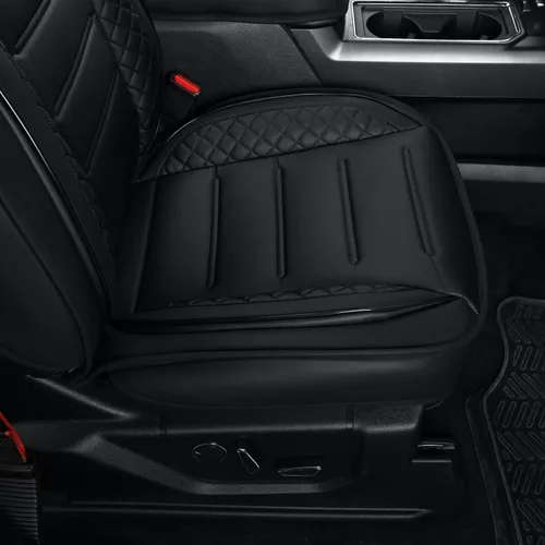 Vista 4 de LUCKYMAN CLUB Fundas de asiento de piel sintética para F150, compatibles con F150 SuperCrew 2015-2024, y F250 F350 F450 Super Duty Crew Cab Negro