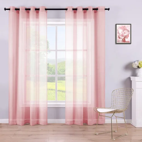 Vista 2 de KOUFALL Paquete de cortinas opacas de oscurecimiento de habitación y cortinas transparentes rosas para sala de estar y dormitorio