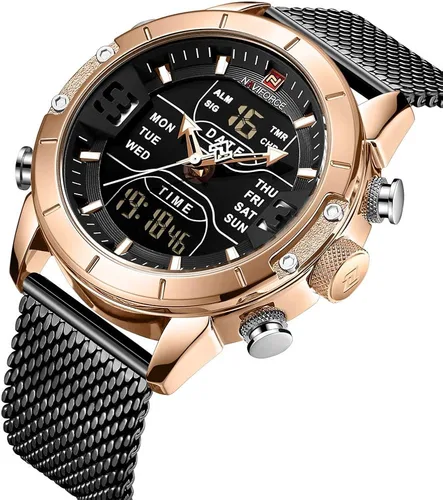 Vista 7 de NAVIFORCE Reloj digital para hombre, resistente al agua, reloj deportivo de acero inoxidable, reloj de cuarzo militar, Azul