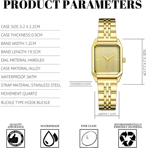 Vista 6 de IBSO Reloj de pulsera cuadrado de lujo para mujer, reloj de pulsera simple de moda para mujer, movimiento de cuarzo japonés, resistente al agua