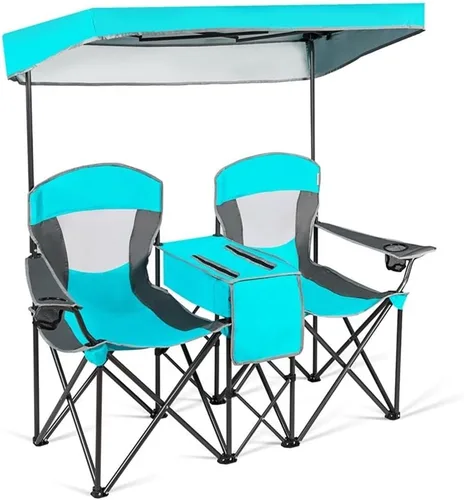 Vista 10 de Pemberly Row Sillas plegables portátiles con toldo para acampar con portavasos azul