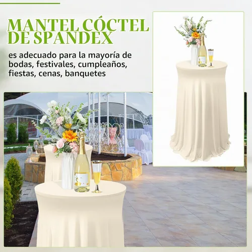 Vista 5 de Tegeme Manteles de Cóctel Redondos de Spandex de 32 x 43 Pulgadas con Falda, Cubierta de Mesa Redonda de Cóctel, Mantel Elástico de Spandex
