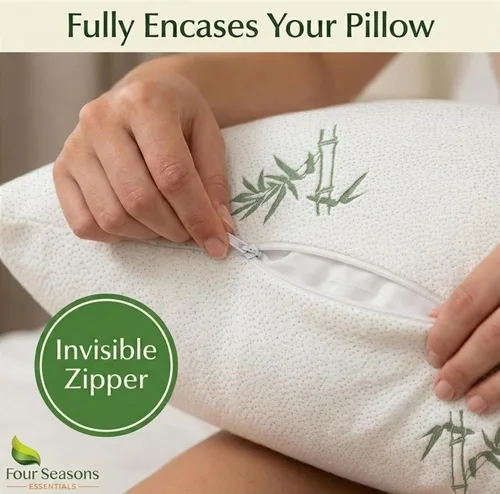 Vista 6 de Four Seasons Essentials Protectores de almohada impermeables de tamaño estándar (juego de 2) – Viscosa natural derivada de bambú – Fundas