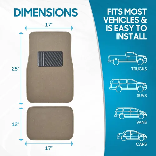 Vista 7 de Alfombrillas de piso de alfombra para trabajo pesado beige delanteras y traseras, forros universales para automóvil, SUV, camioneta y camión