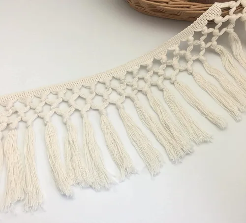 Vista 3 de FQTANJU Borla de algodón de 3 yardas de 5.5 in de ancho, borla de algodón, cinta bohemia de macramé para accesorios de costura, manualidades y Beige