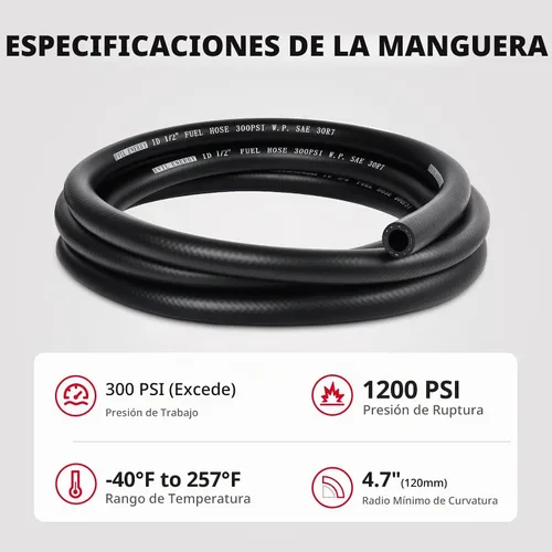 Vista 3 de EVIL ENERGY Línea de manguera de combustible 1/2 bloqueo de empuje NBR caucho SAE 30R7 10FT 300PSI Goma NBR con trenza de poliéster, -40°F a