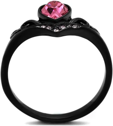 Vista 4 de Marimor Jewelry Anillo de moda de corazón de acero inoxidable negro con circonita rosa de corte redondo para mujer, talla 5-10
