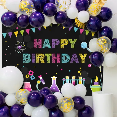 Vista 2 de Fondo temático de cumpleaños de ciencia química para niños, ciencia loca, divertido, científico, feliz cumpleaños, fotografía, fondo para niños