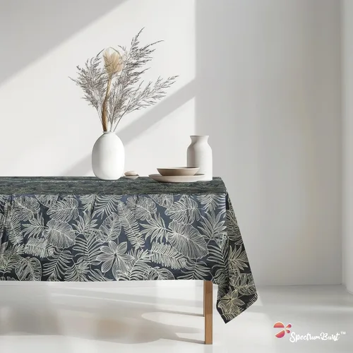 Vista 3 de Mantel desechable de 4 piezas con hojas doradas, manteles rectangulares de plástico elegantes de alta calidad para cumpleaños, jubilación, ducha
