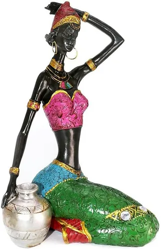 Vista 11 de Rayberro African Women Sculpture,7.48" Black Women Figurine Home Decor Tribal Lady African American Women Statue,Storage Decoration,Collectible
