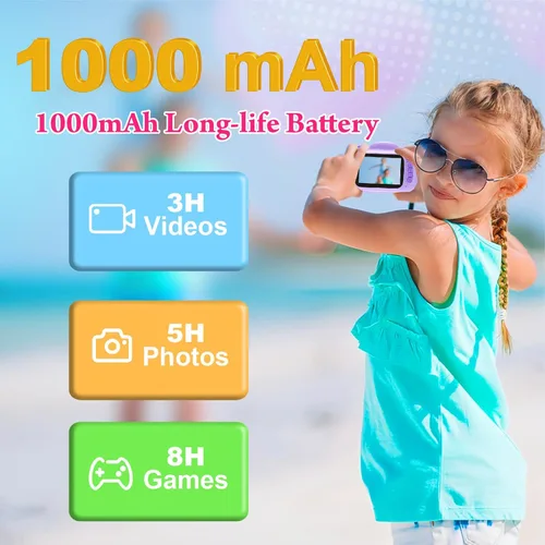 Vista 6 de Cámara de impresión instantánea para niños, cámara digital instantánea para niños de 3.5 pulgadas con fotos y videos HD de 1080P, regalos