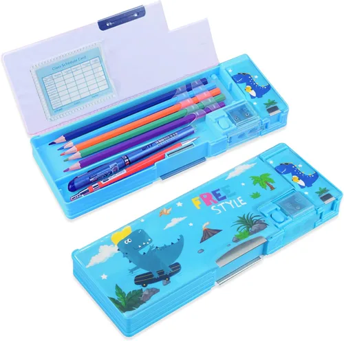 Vista 6 de Estuche de Lápices Multifuncional Emergente para Niñas y Niños, Lindo Organizador de Caja de Bolígrafos de Dibujos Animados con Sacapuntas, Horario
