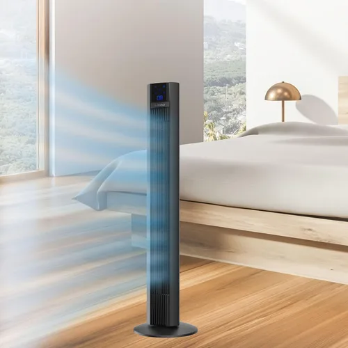 Vista 4 de Lasko Xtra Air Ventilador de torre oscilante de 4 velocidades, negro, 48