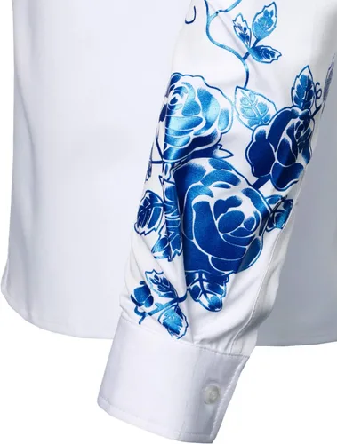 Vista 6 de ZEROYAA Camisas de vestir de manga larga con botones y estampado floral de rosas para hombre