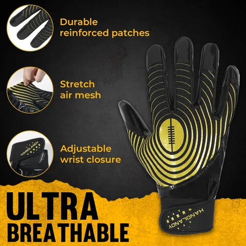 Vista 3 de HANDLANDY Guantes de fútbol para jóvenes, guantes receptores adhesivos para niños, guante de fútbol de súper agarre, mejor regalo para niños y niñas