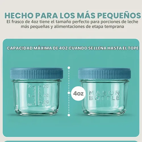 Vista 4 de Mason Bottle Tarros de almacenamiento de leche materna de vidrio con tapas