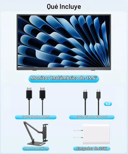 Vista 12 de Monitor portátil inalámbrico para portátil con batería y soporte, 15.6 Negro-1