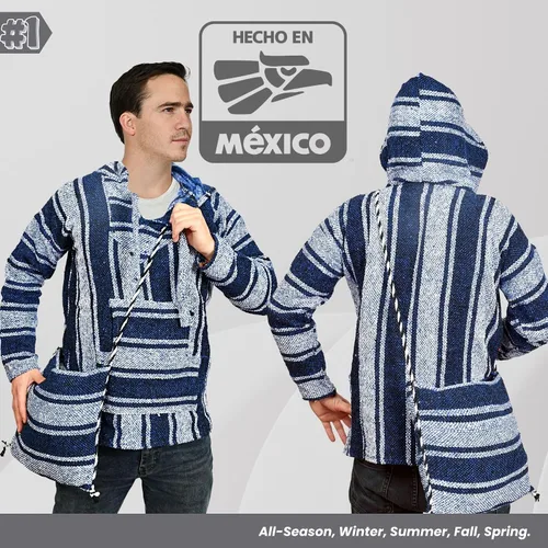 Vista 7 de Baja - Alfombra mexicana con capucha y bolsa de hombro incluida, Serape hippie cálido