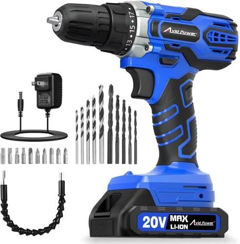 Vista 9 de AVID POWER Kit de taladro eléctrico máximo de 20 V, juego de taladro inalámbrico con batería y cargador, 2 velocidades variables, portabrocas sin