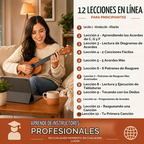 Vista 4 de Ranch - Ukulele profesional, de madera, kit de ukelele con 12 lecciones en línea gratis