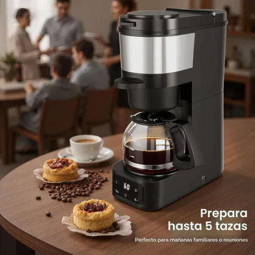 Vista 7 de ATSENT Cafetera de Moler y Preparar Café, Cafetera de Goteo con Molinillo Integrado, Máquina de Café Programable de 5 Tazas con Intensidad